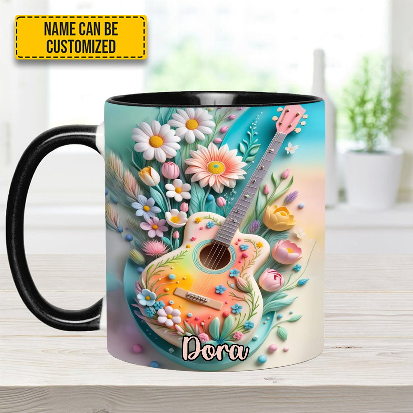 Guitar Floral - Personalized Guitar Accent Mug