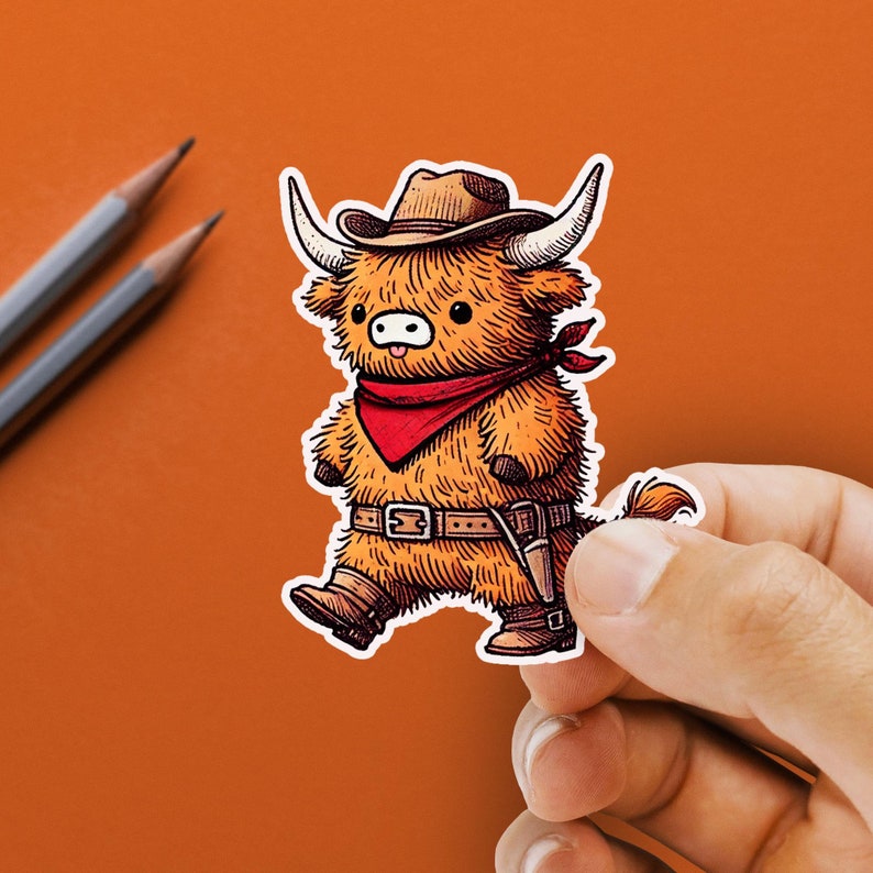 Cowboy Highland Cow Sticker
