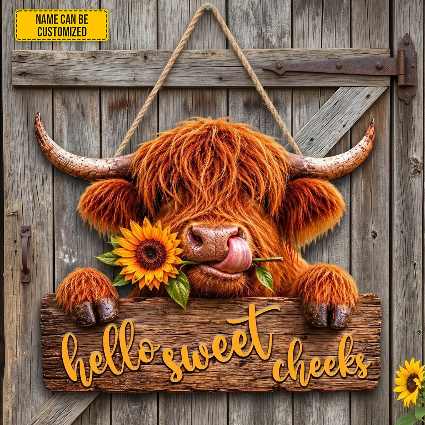 Hello Sweet Checks - Personalized Cow Wooden Sign