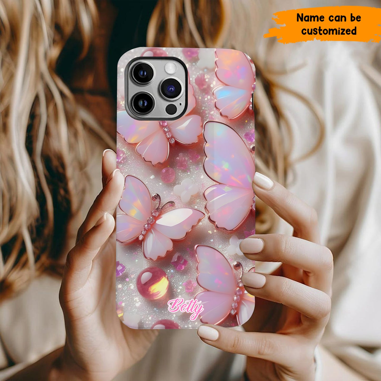Personalized Pink Opal Butterfly Phone Case