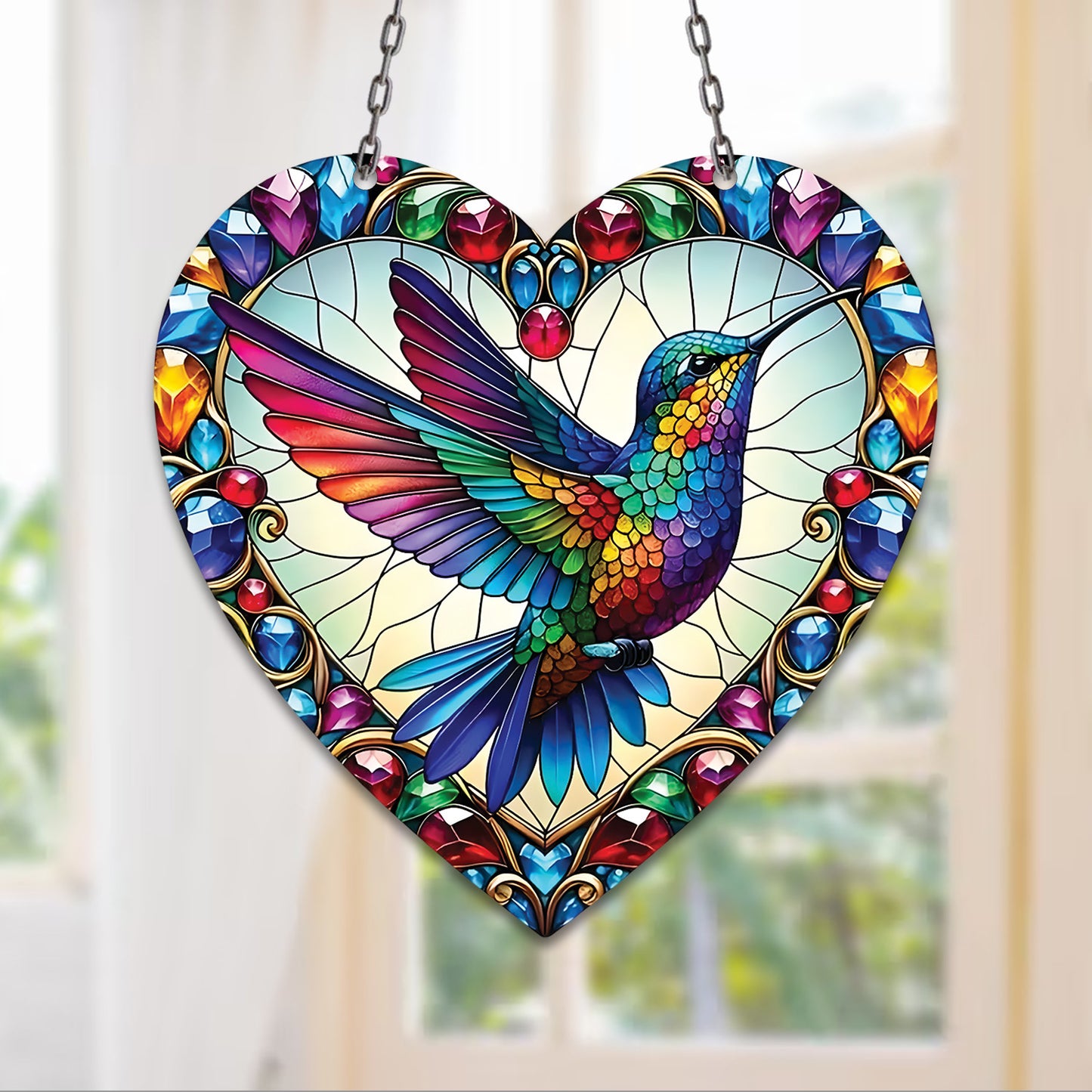 Vibrant Hummingbird Acrylic Window Hanging