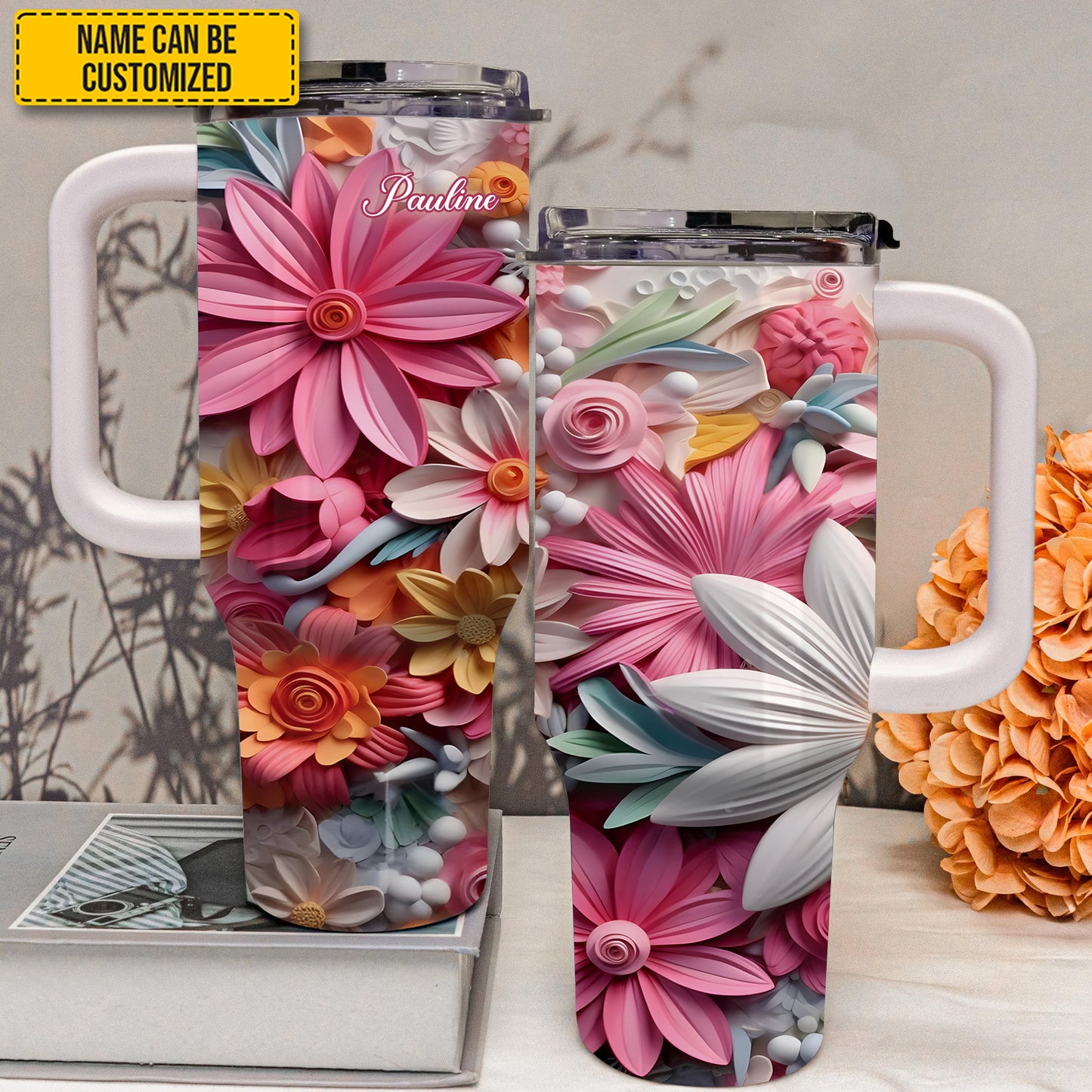 Colorful Flowers - Personalized Tumbler With Handle 40oz