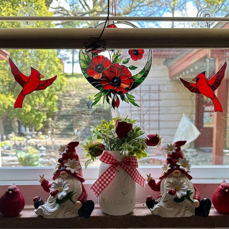 Red Poppies Flower ACRYLIC Window Hanging