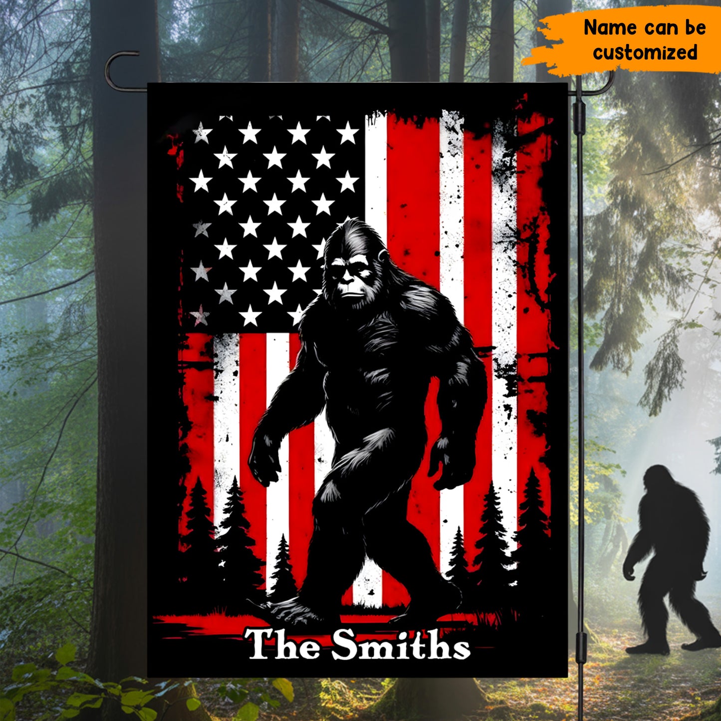 Personalized Patriotic Bigfoot American Garden Flag, House Flag