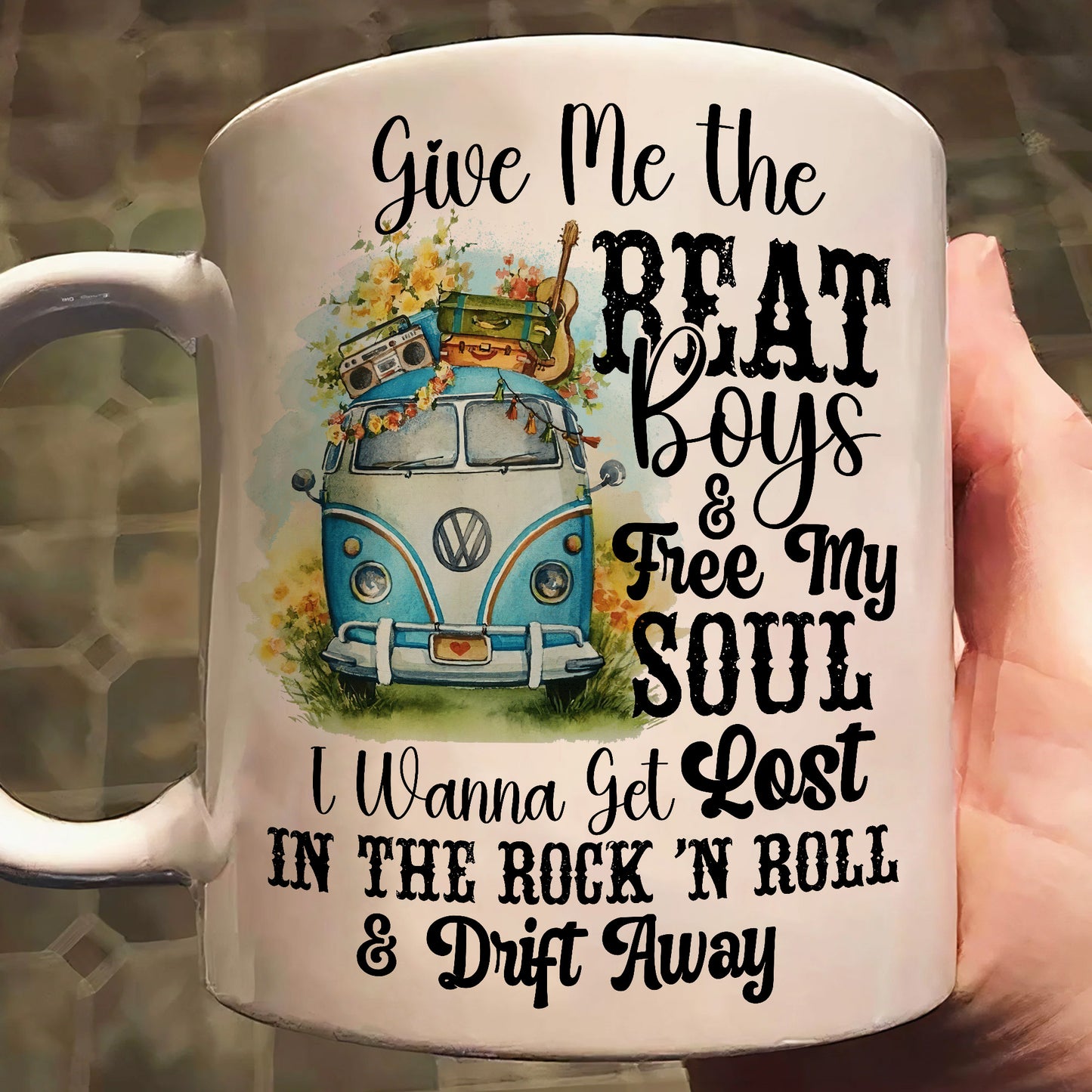 Hippie Guitar Give Me The Beat - Hippie Rock White Mug