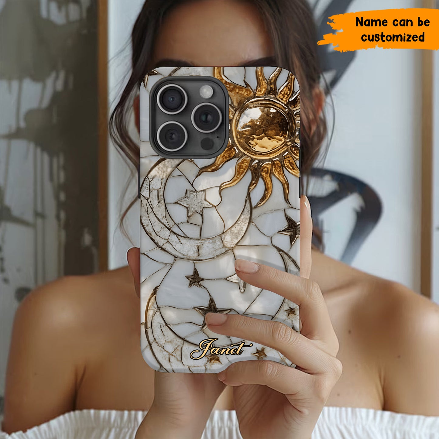 Golden Harmony – Personalized Moon & Sun Phone Case