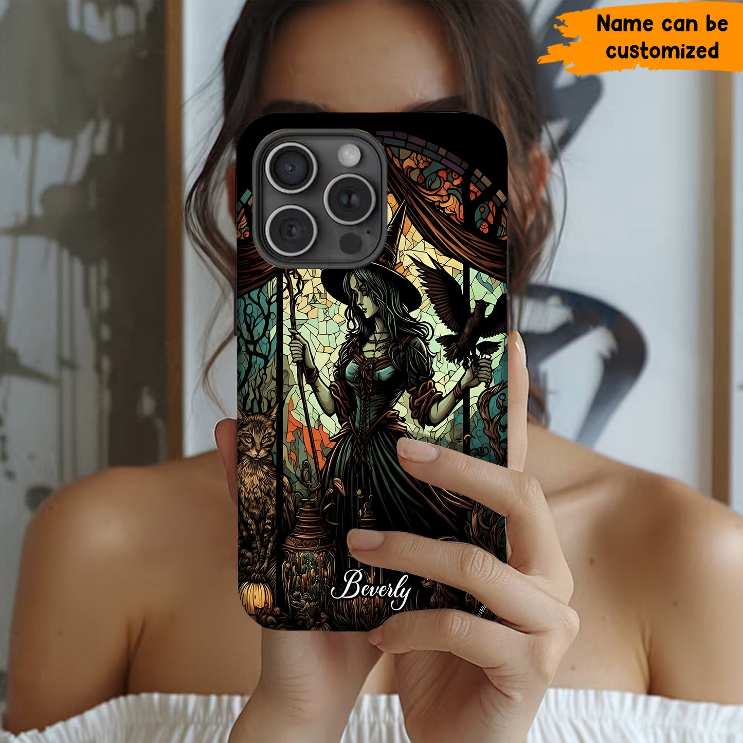 Witch stained glass phone case, Personalized Phone Case