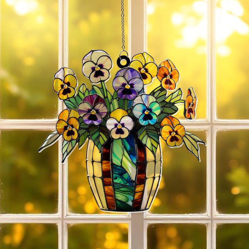 Pansy Flowers Acrylic Window Hanging