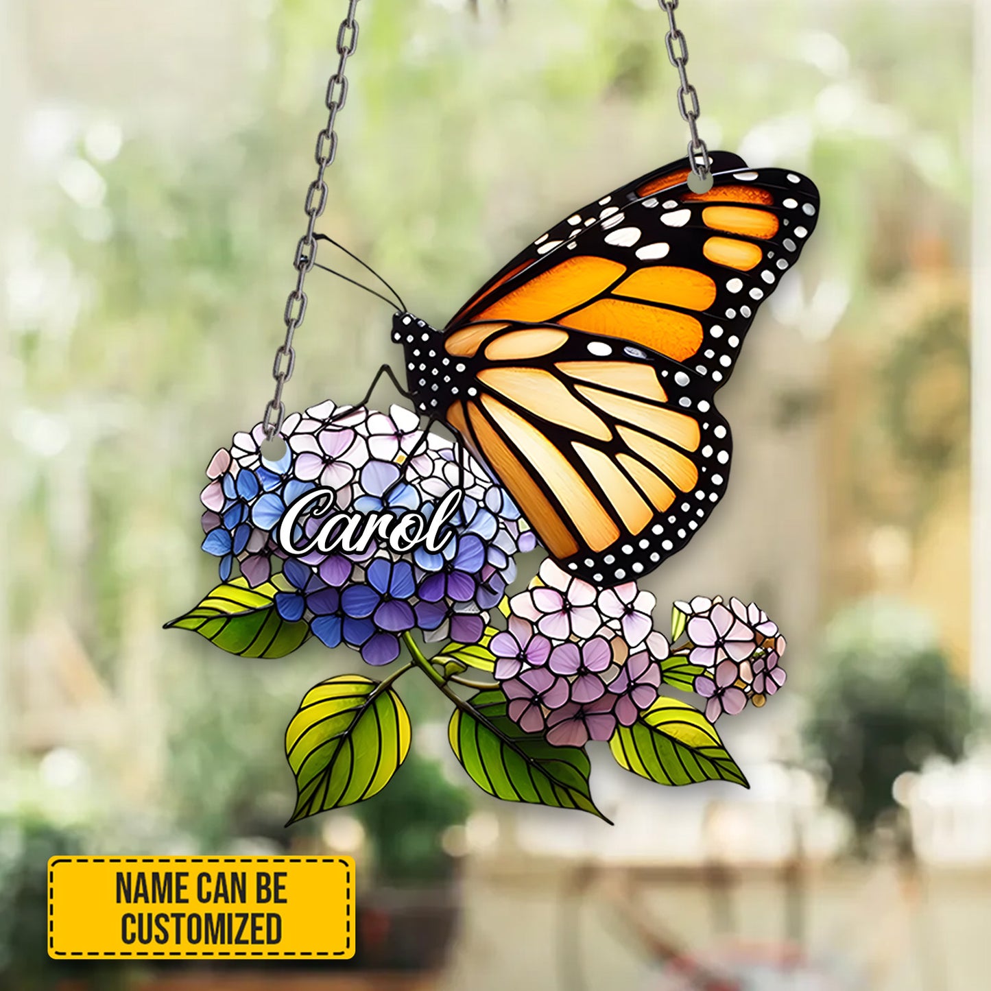 Personalized Monarch Butterfly Lavender Flowers Window Hanging Acrylic