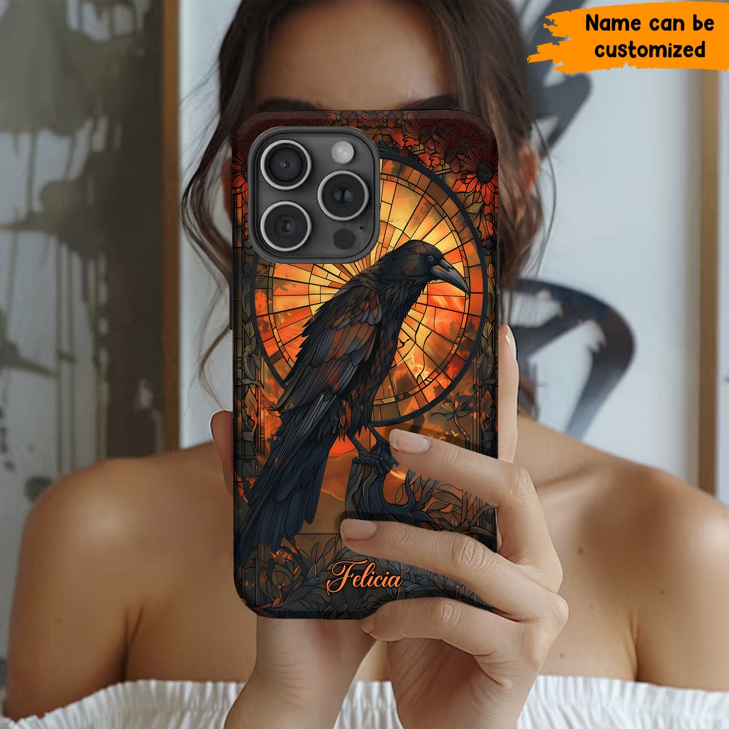 Raven Halloween Stained Glass - Personalized Phone Case