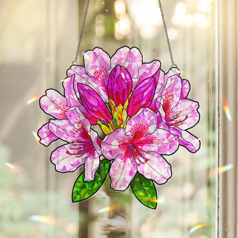Radiant Rhododendron Bloom Acrylic Window Hanging