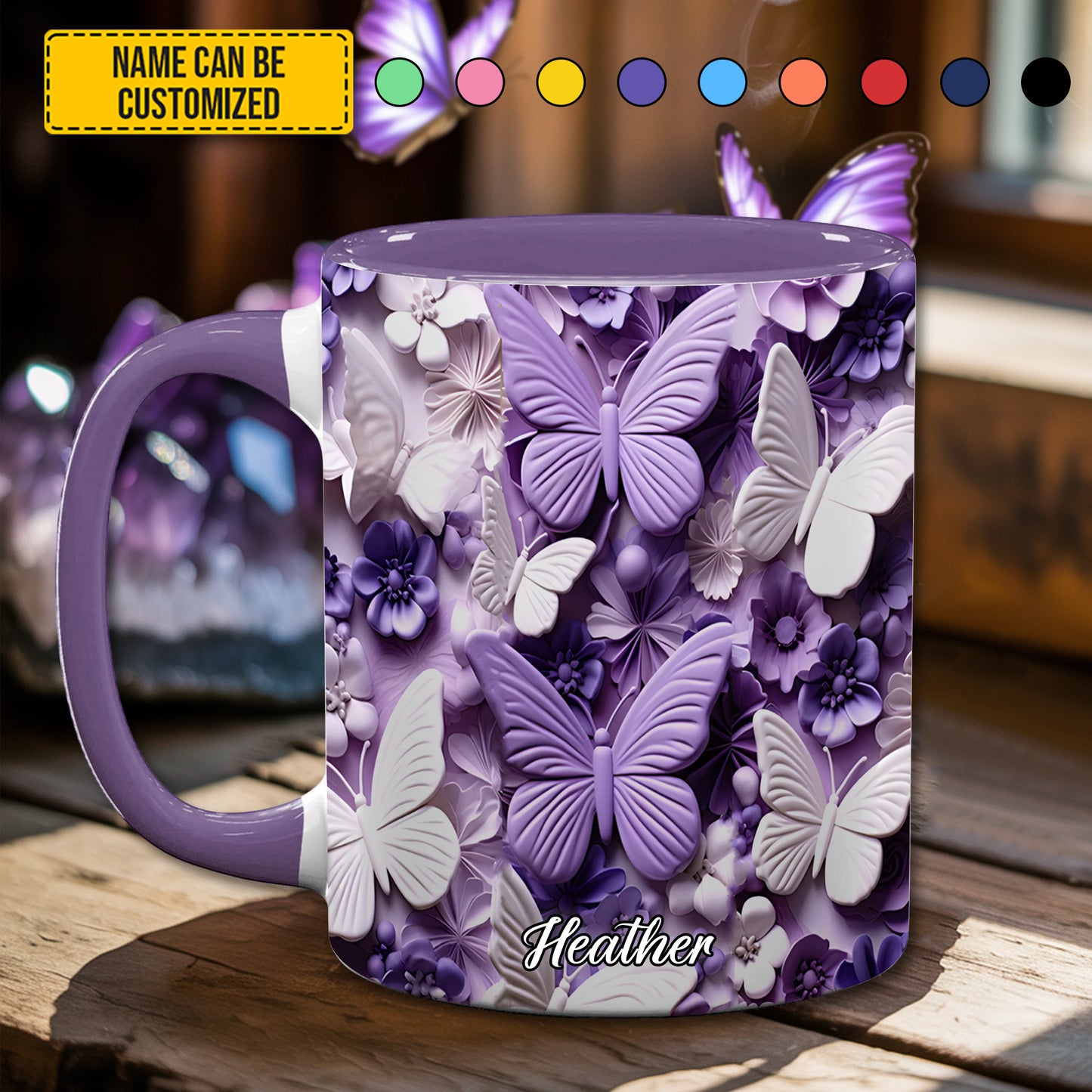 Purple Butterfly - Personalized Accent Mug