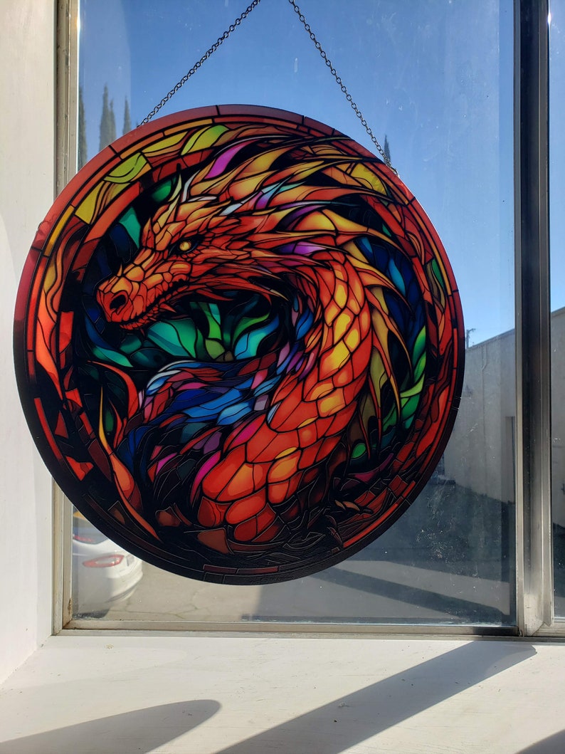 Rainbow Dragon Stained Glass Suncatcher
