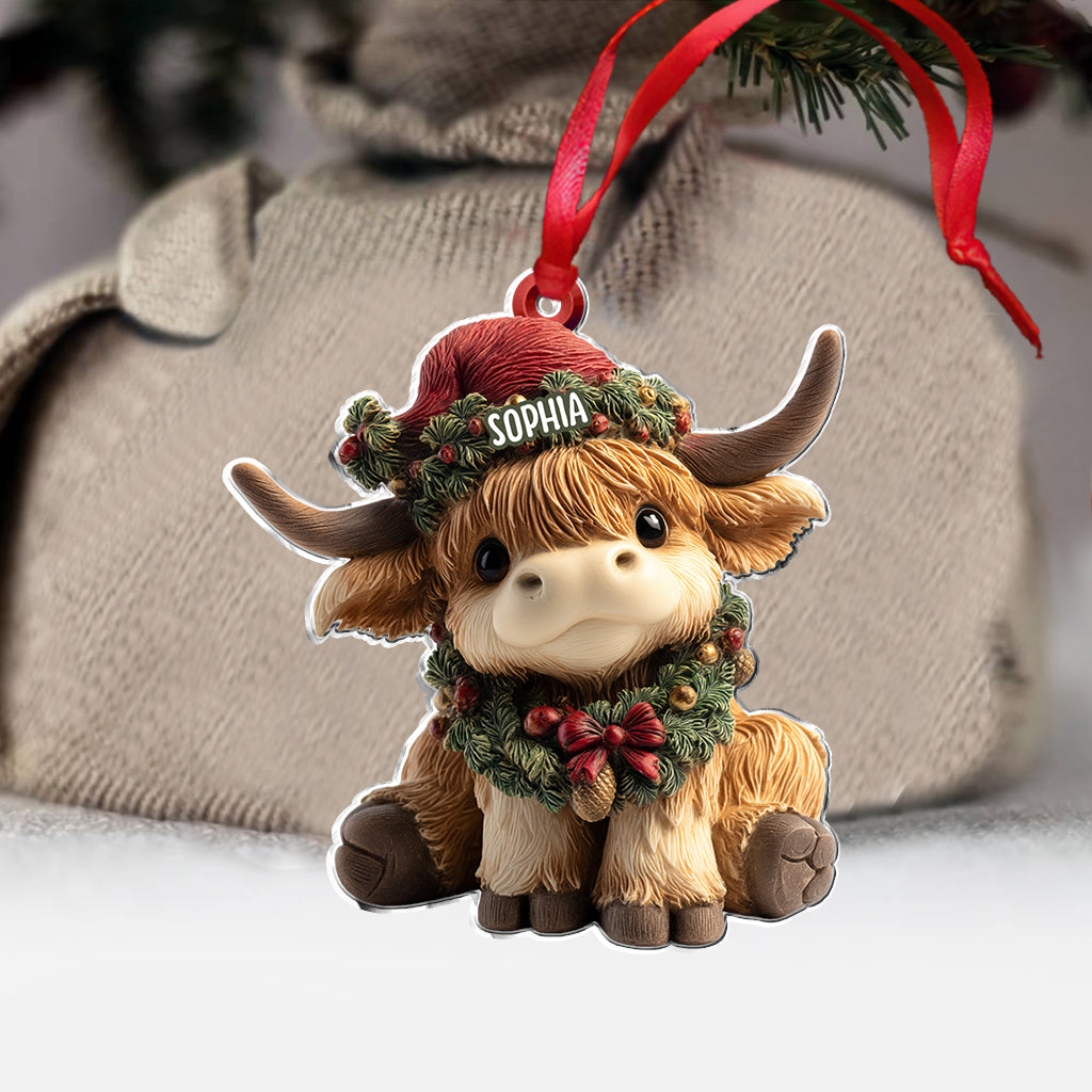 Personalized Cute Highland Cow Acrylic Ornament