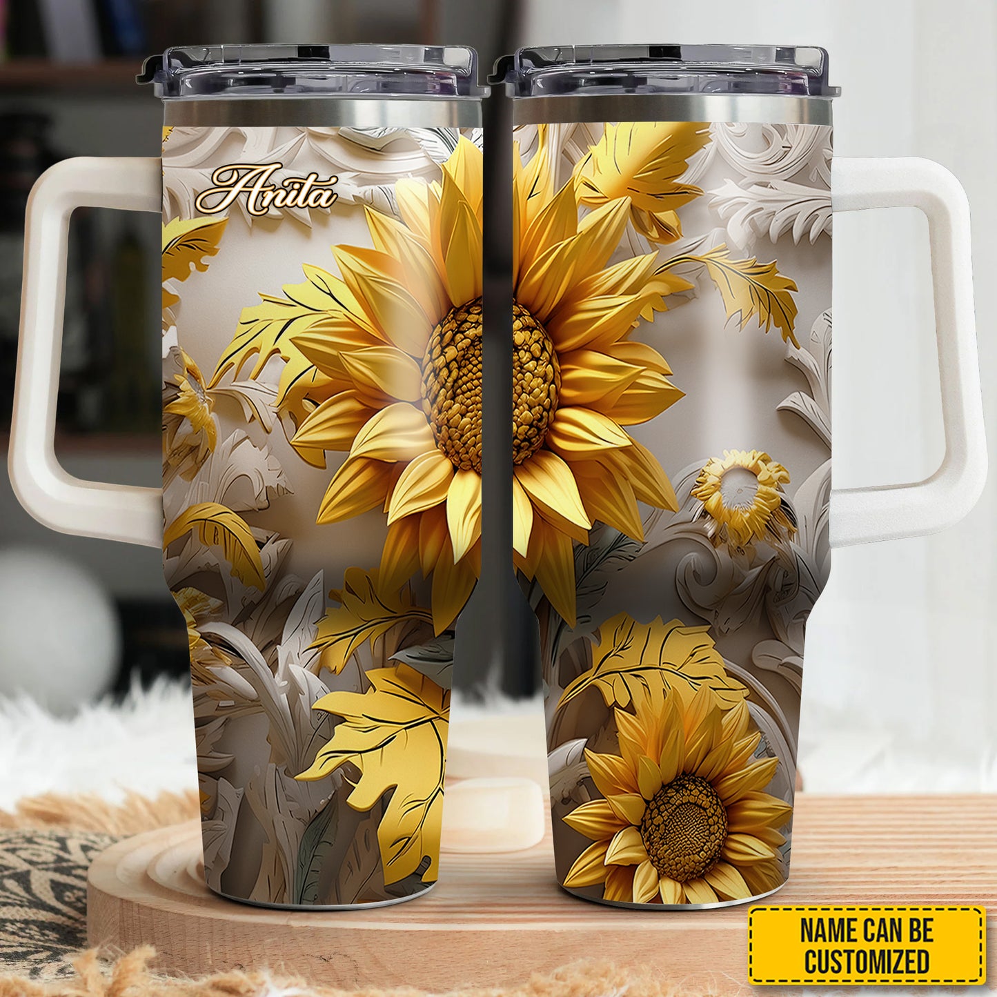 Beautiful Sunflower - Personalized Tumbler With Handle 40oz