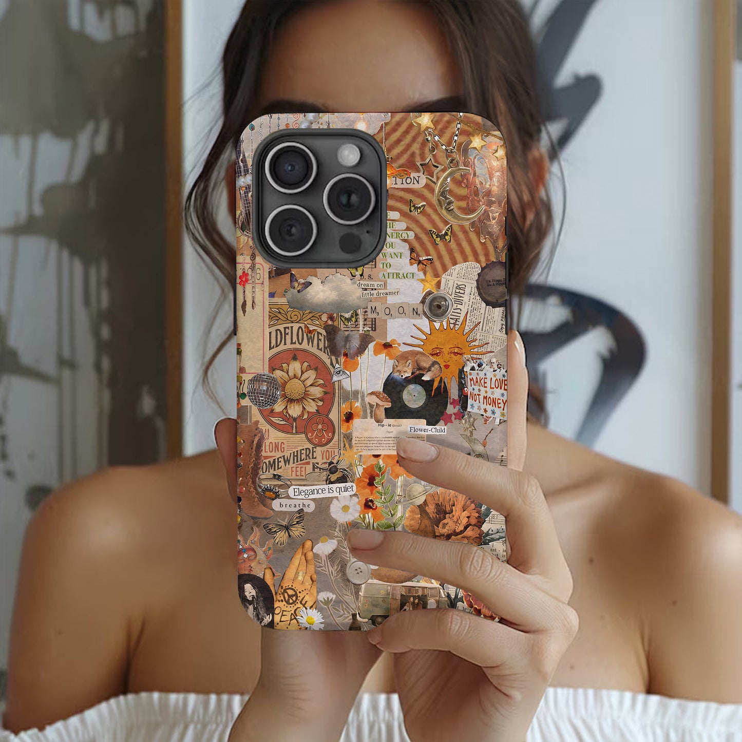 Boho Collage Phone Case – Flower Child Energy