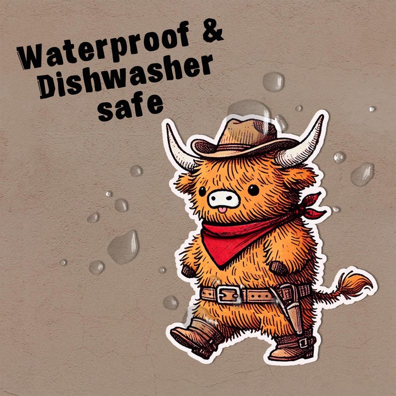 Cowboy Highland Cow Sticker