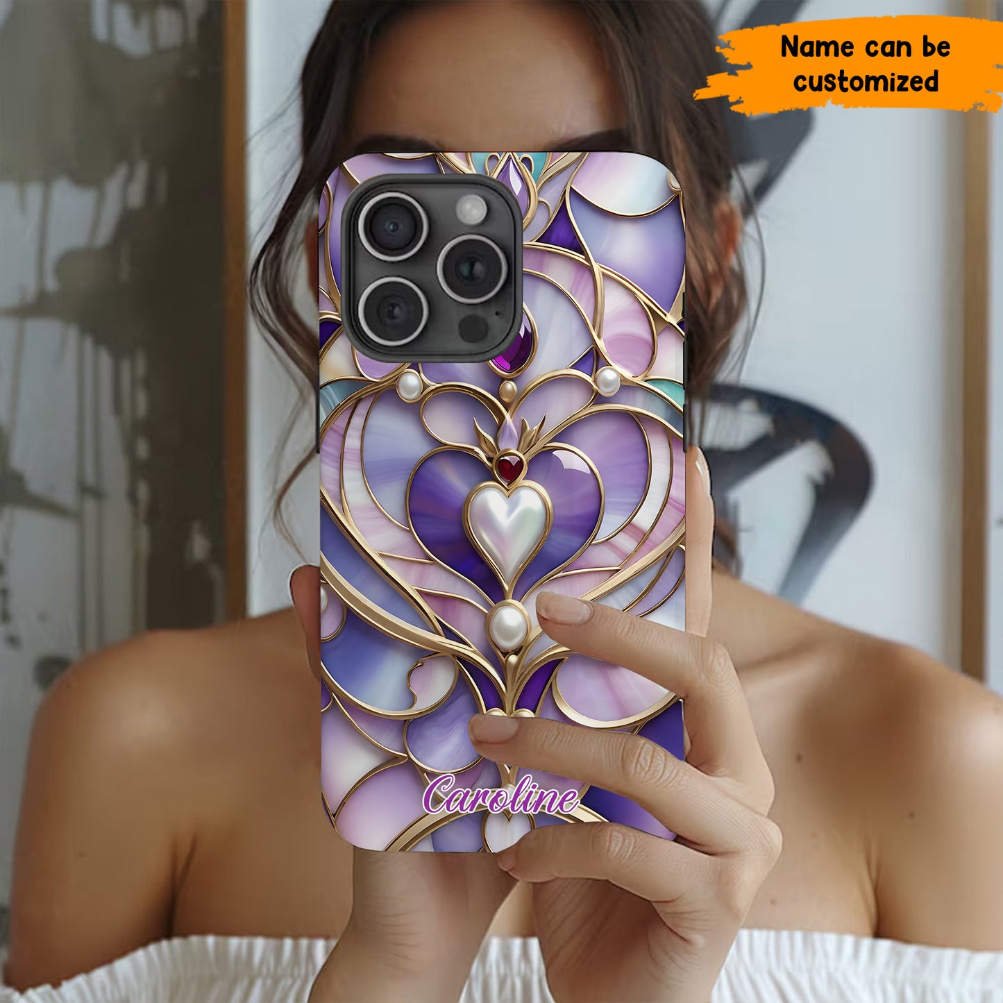 Personalized Royal Heart Stained Glass Phone Case