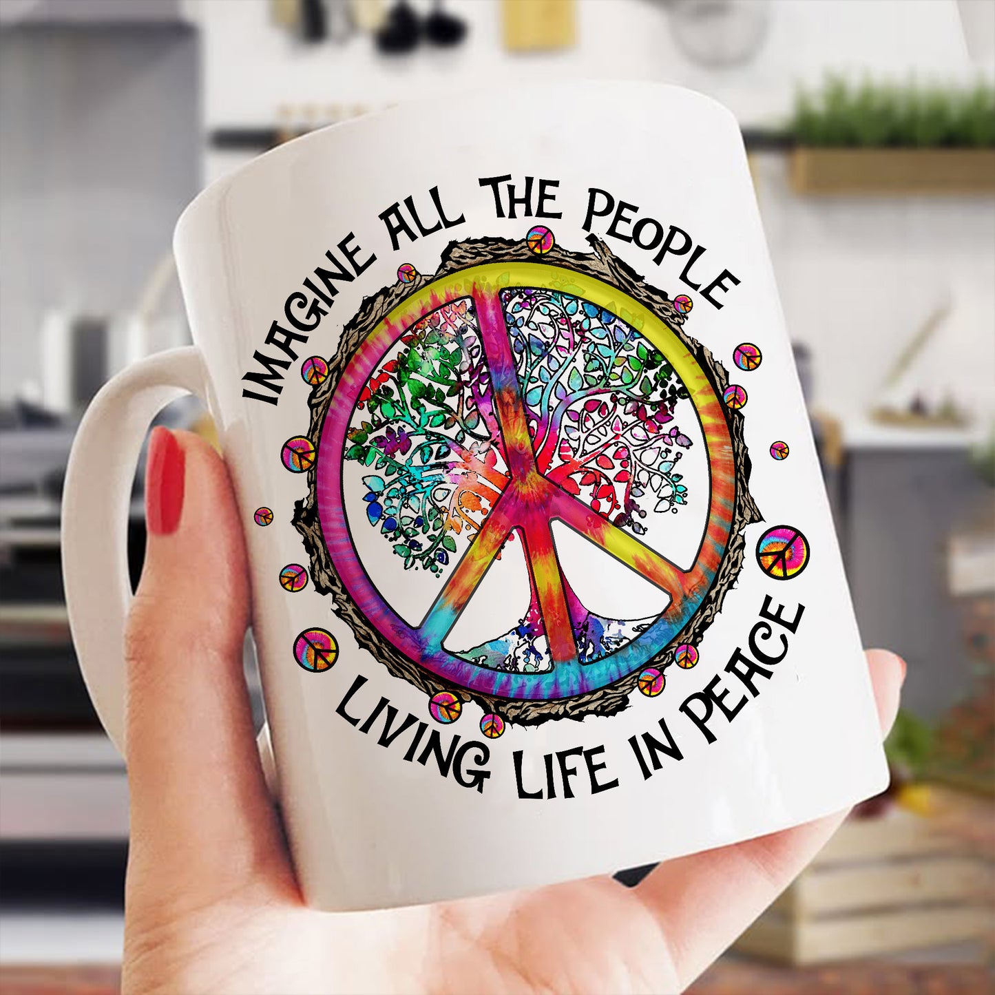Imagine All The People - Hippie White Mug