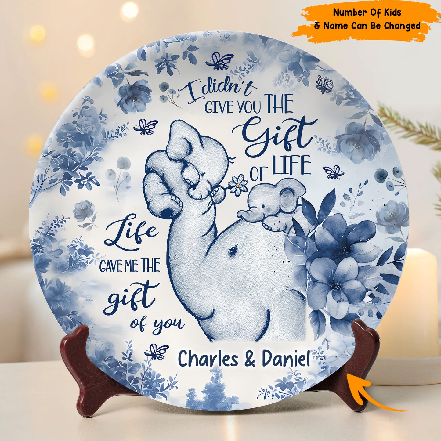 I Didn't Give You The Gift - Personalized Mother Elephant Ceramic Round Plate