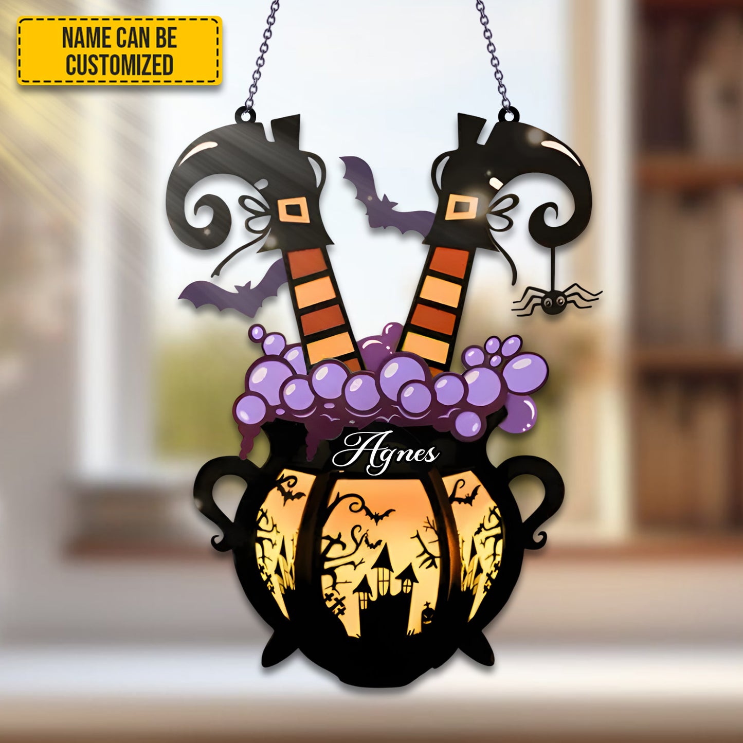 Personalized Witch Cauldron Halloween Acrylic Window
