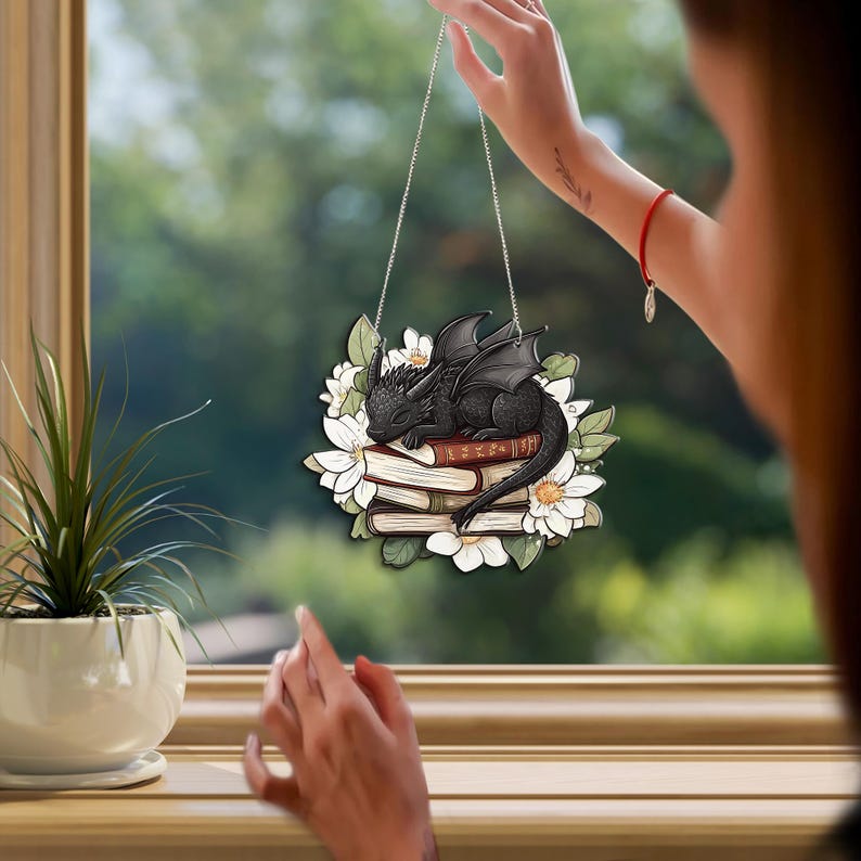 Fantasy Dragon Books Acrylic Window Hanging