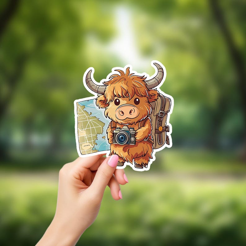 Cute Baby Highland Cow Adventure Sticker