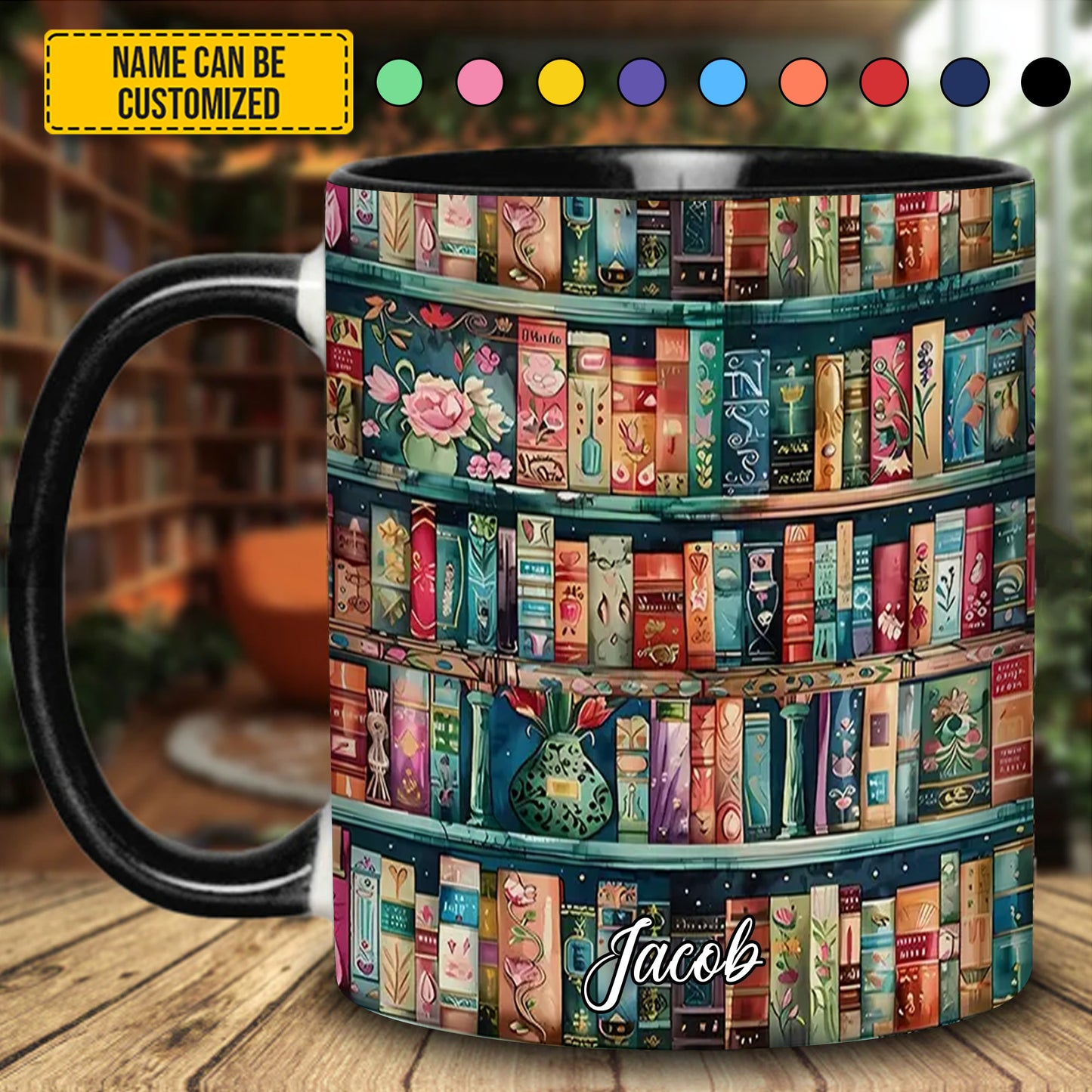Personalized Bookshelf Mug – Cozy Library Lover’s Dream