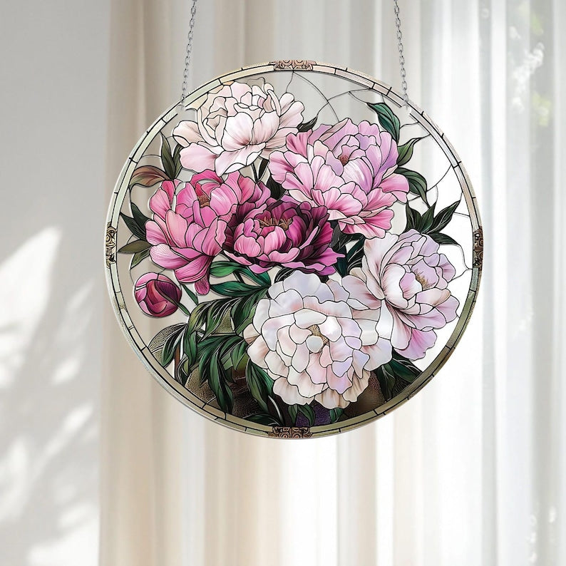 Peony Suncatcher ACRYLIC Hanging Sign, Peony Window Hanging