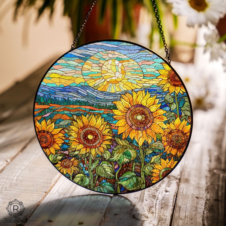 Sunflower Acrylic Window Hanging , Floral Pendant Window Wall