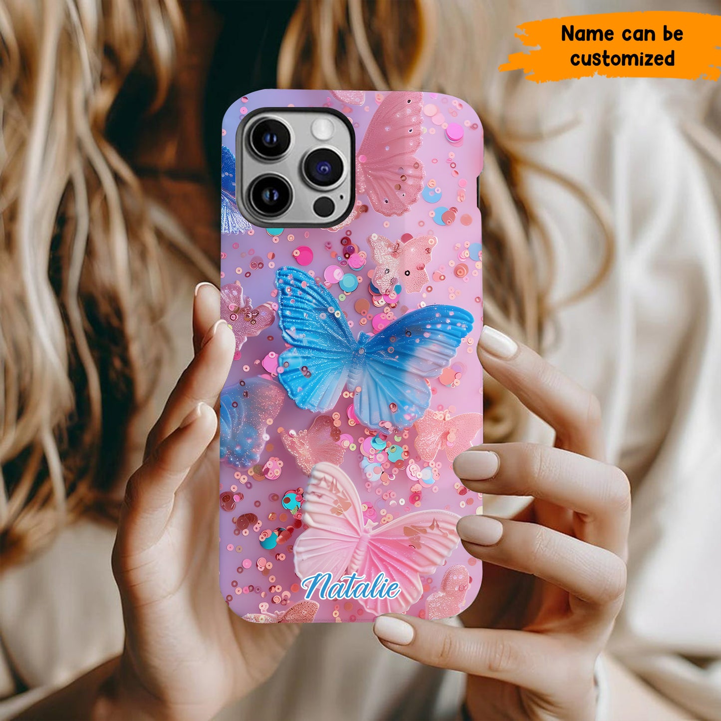 Personalized Butterfly Glitter Phone Case