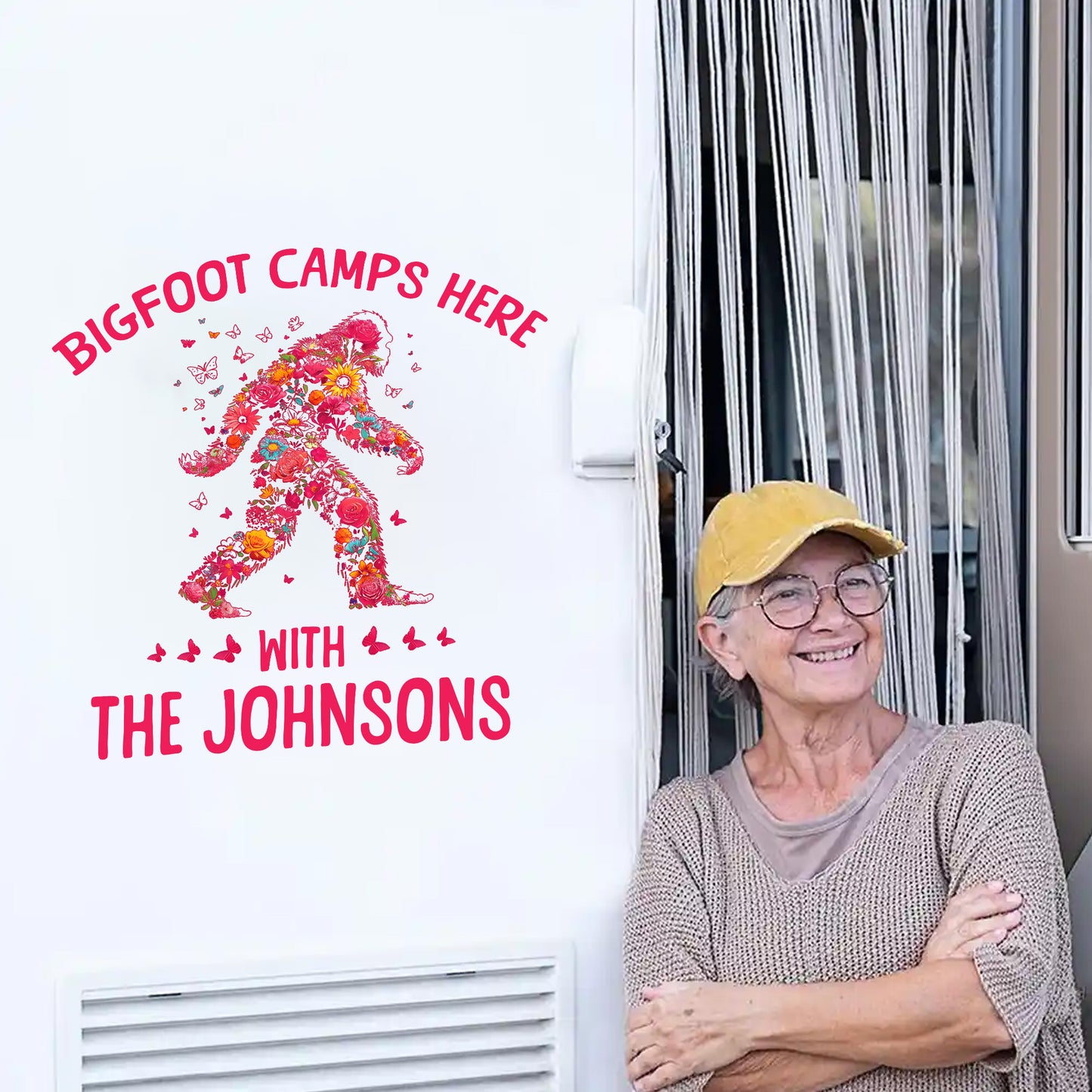 Bigfoot Camps Here - Personalized Bigfoot Decal