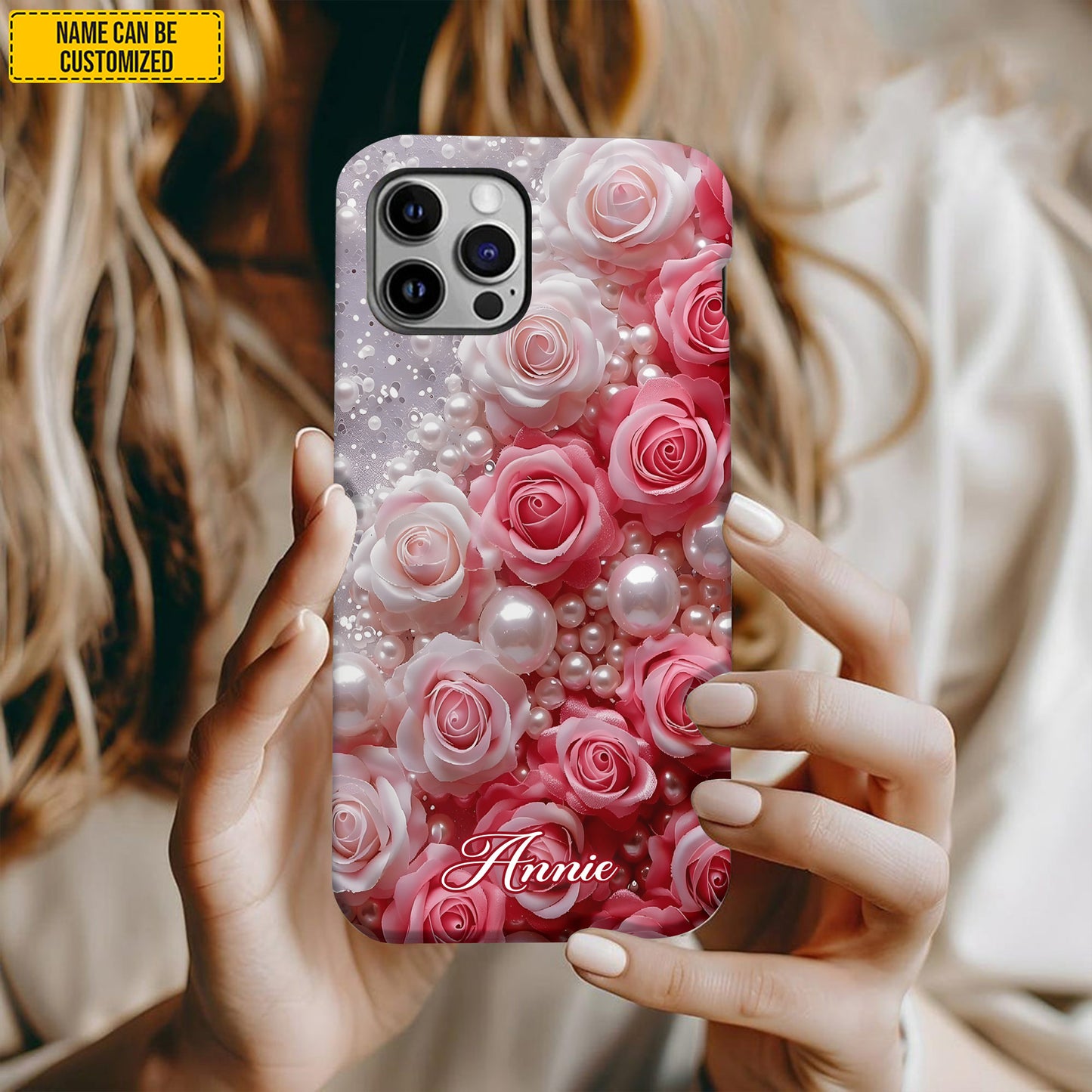 Personalized Flowers & Pearl Phone Case