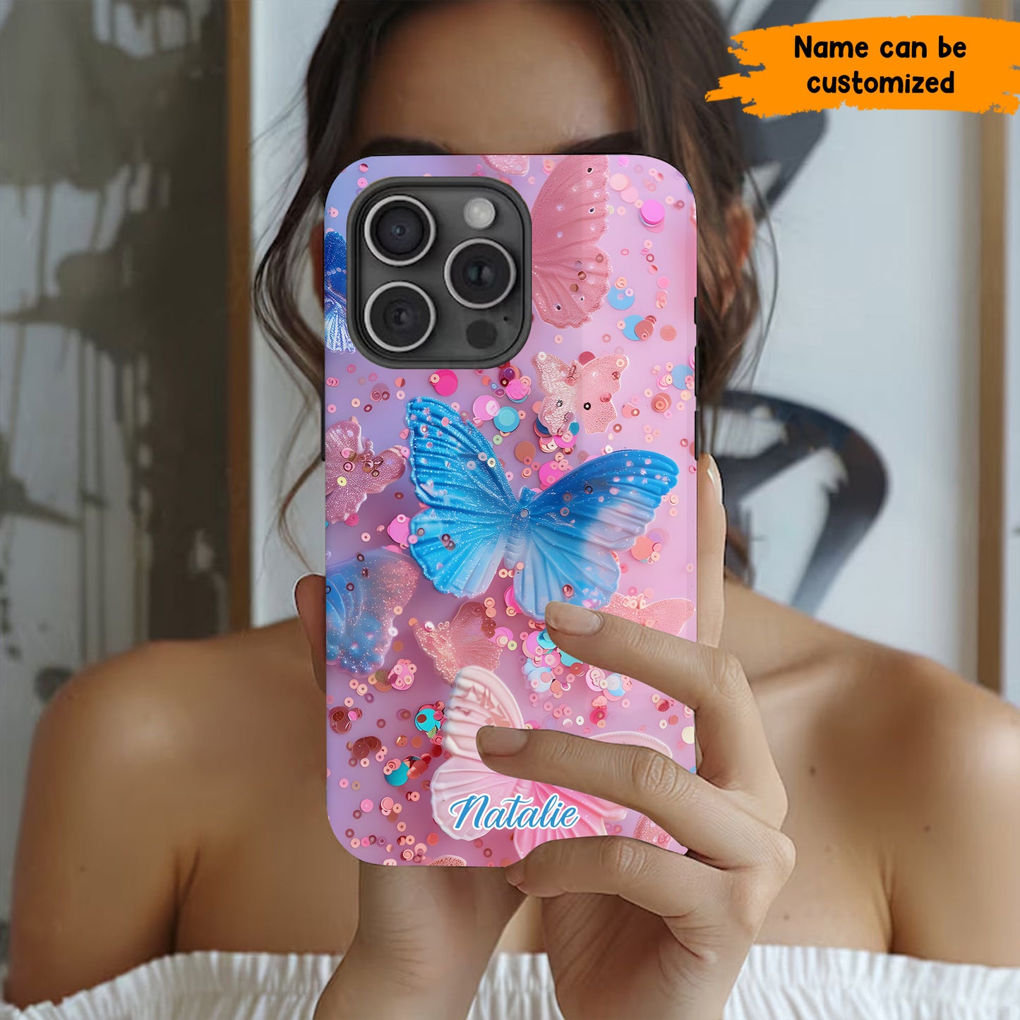Personalized Butterfly Glitter Phone Case