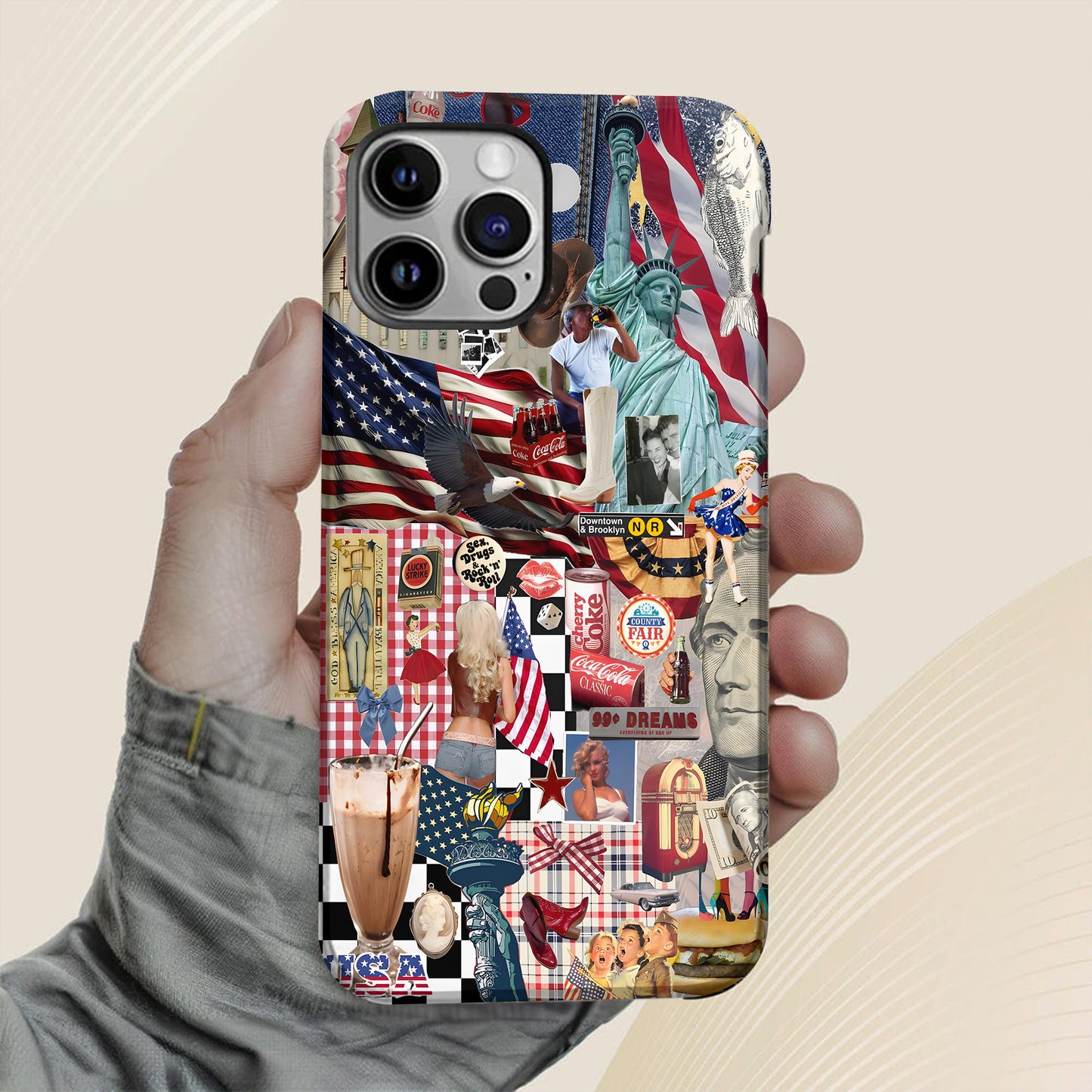 American Dream Collage – Retro Patriotic Phone Case