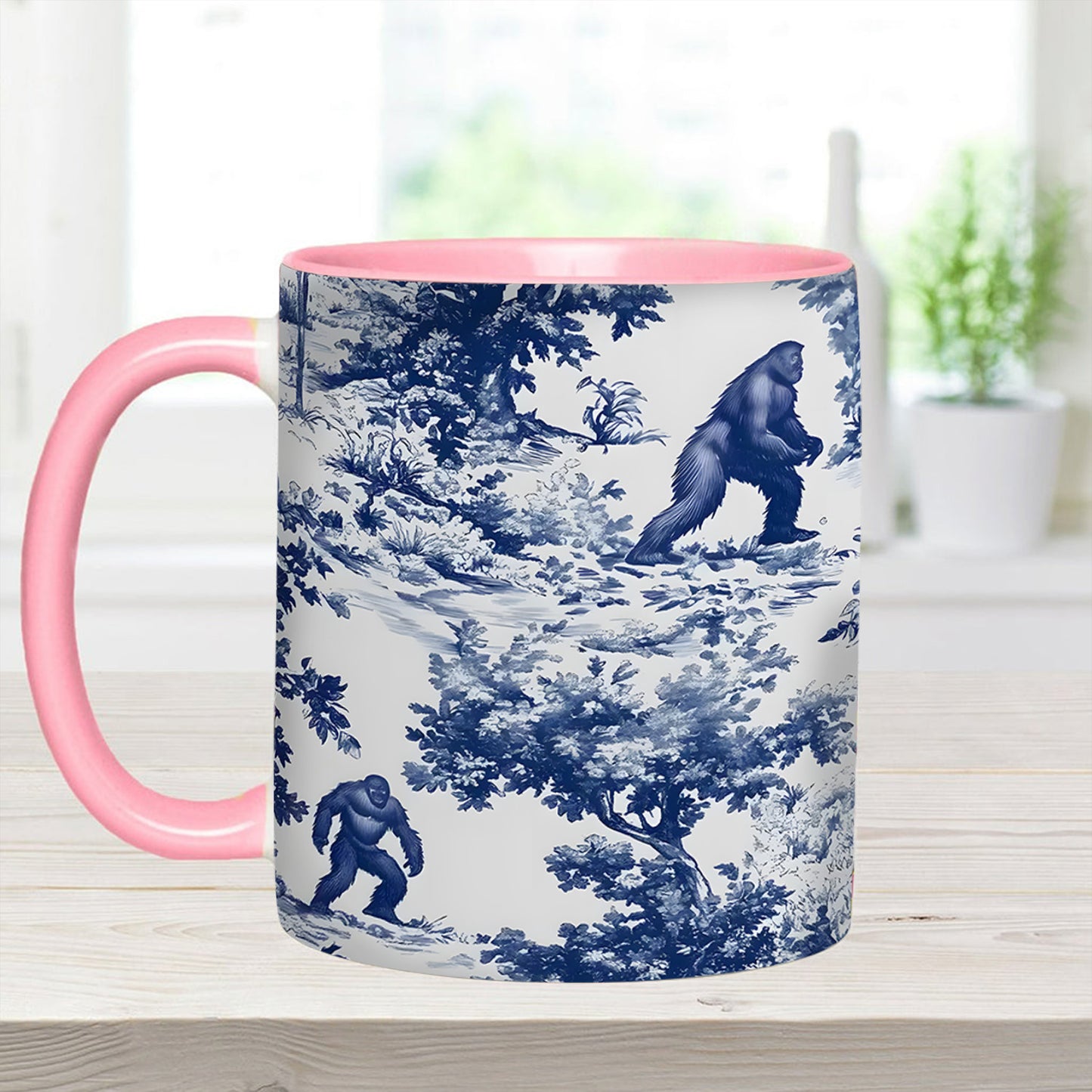 Bigfoot Sasquatch Print Forest Toile Funny Accent Mug