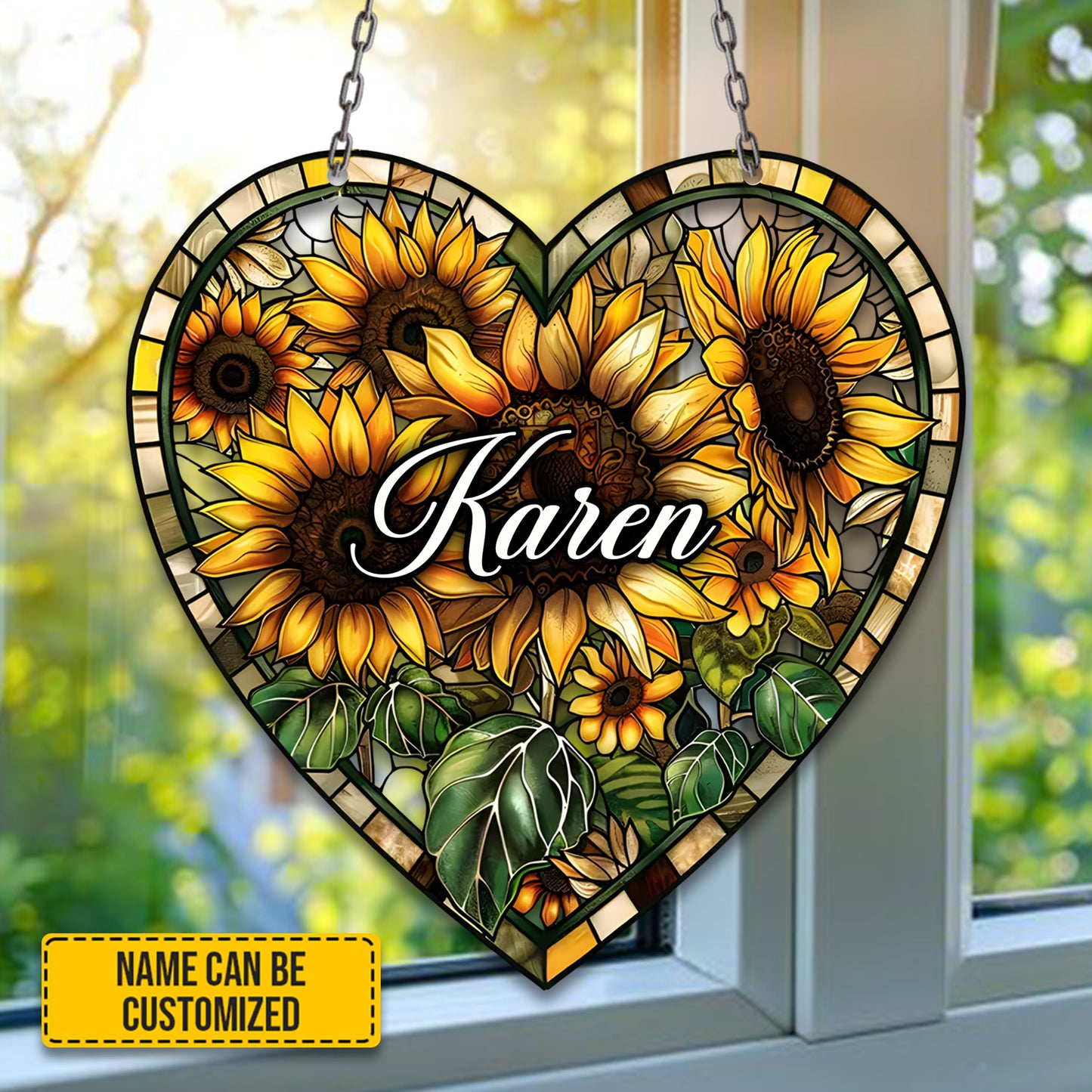 Personalized Sunflowers Heart - Shaped Window Hanging Acrylic