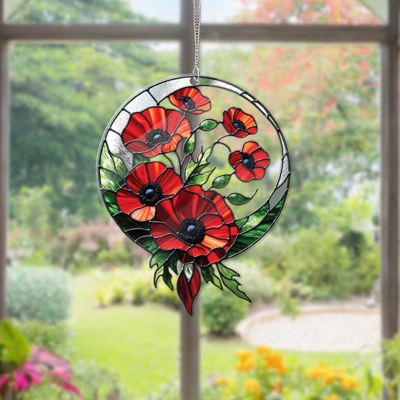 Red Poppies Flower ACRYLIC Window Hanging