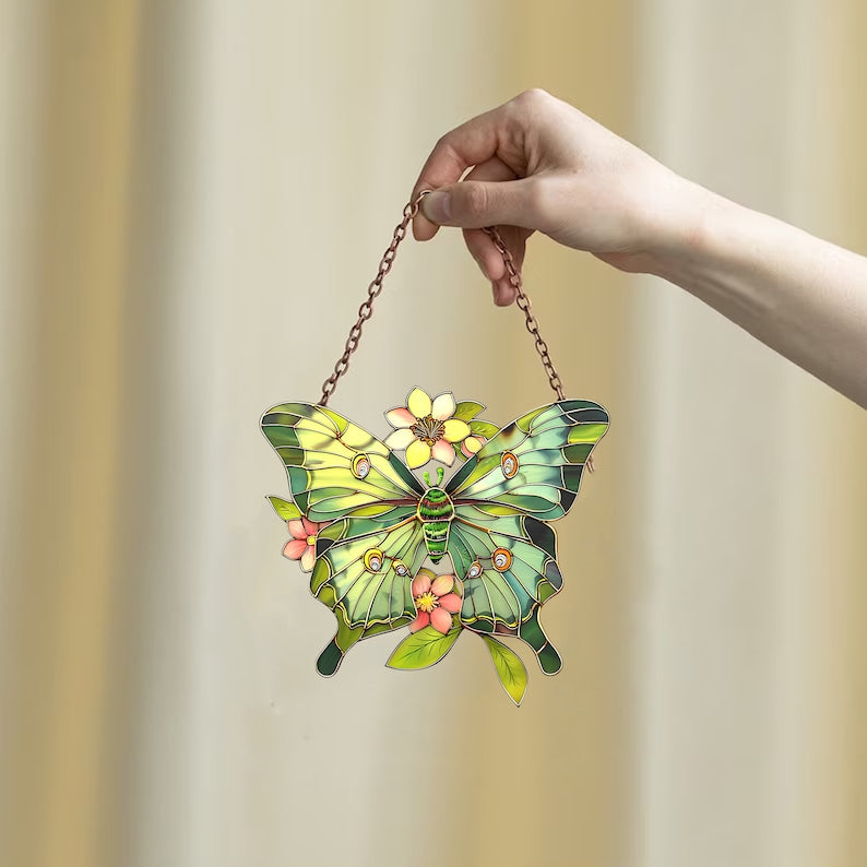 Luna Butterfly Flowers Acrylic Window Hanging