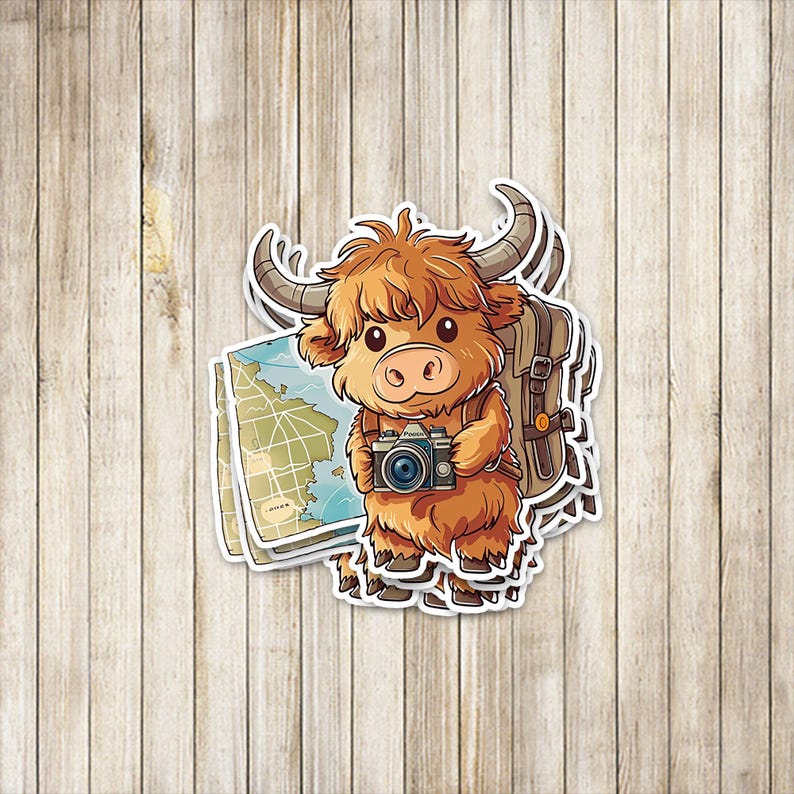 Cute Baby Highland Cow Adventure Sticker