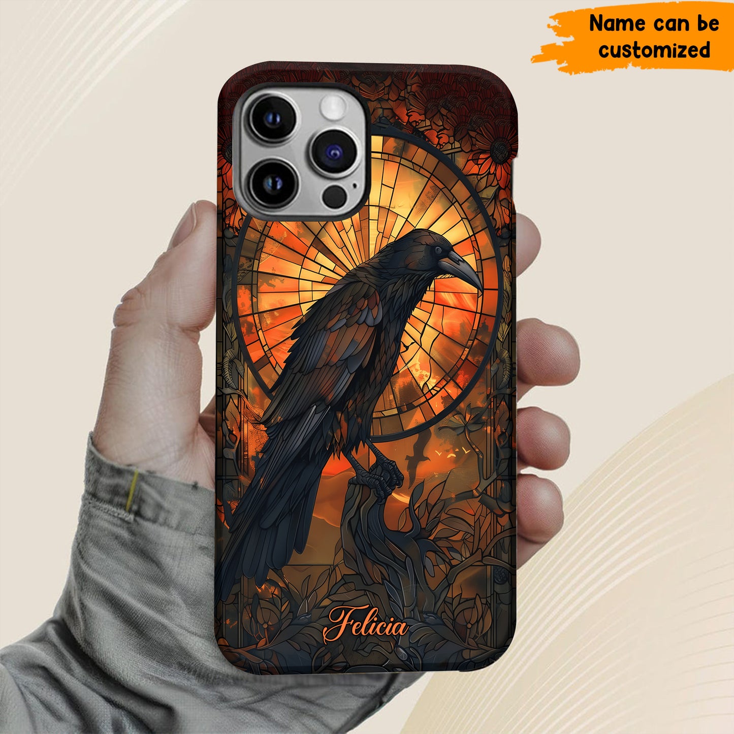 Raven Halloween Stained Glass - Personalized Phone Case