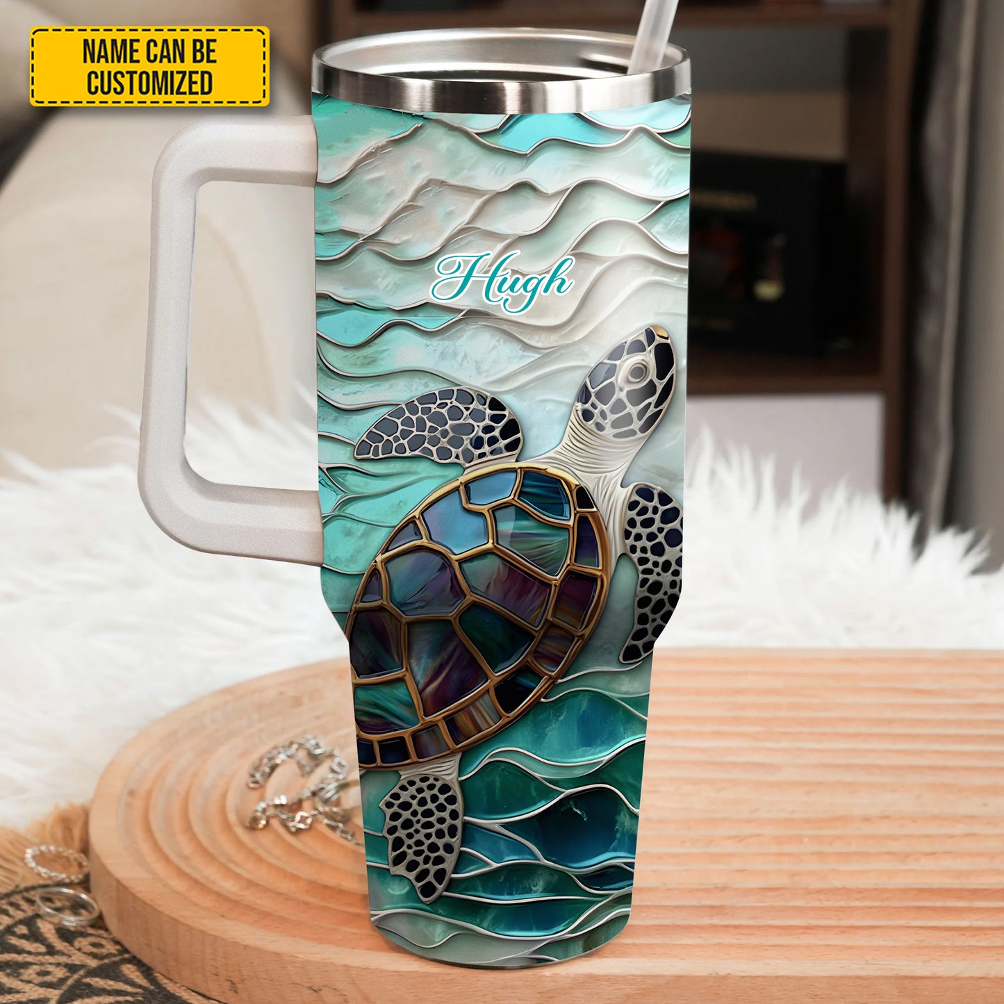 Ocean Turtle - Personalized Tumbler With Handle 40oz