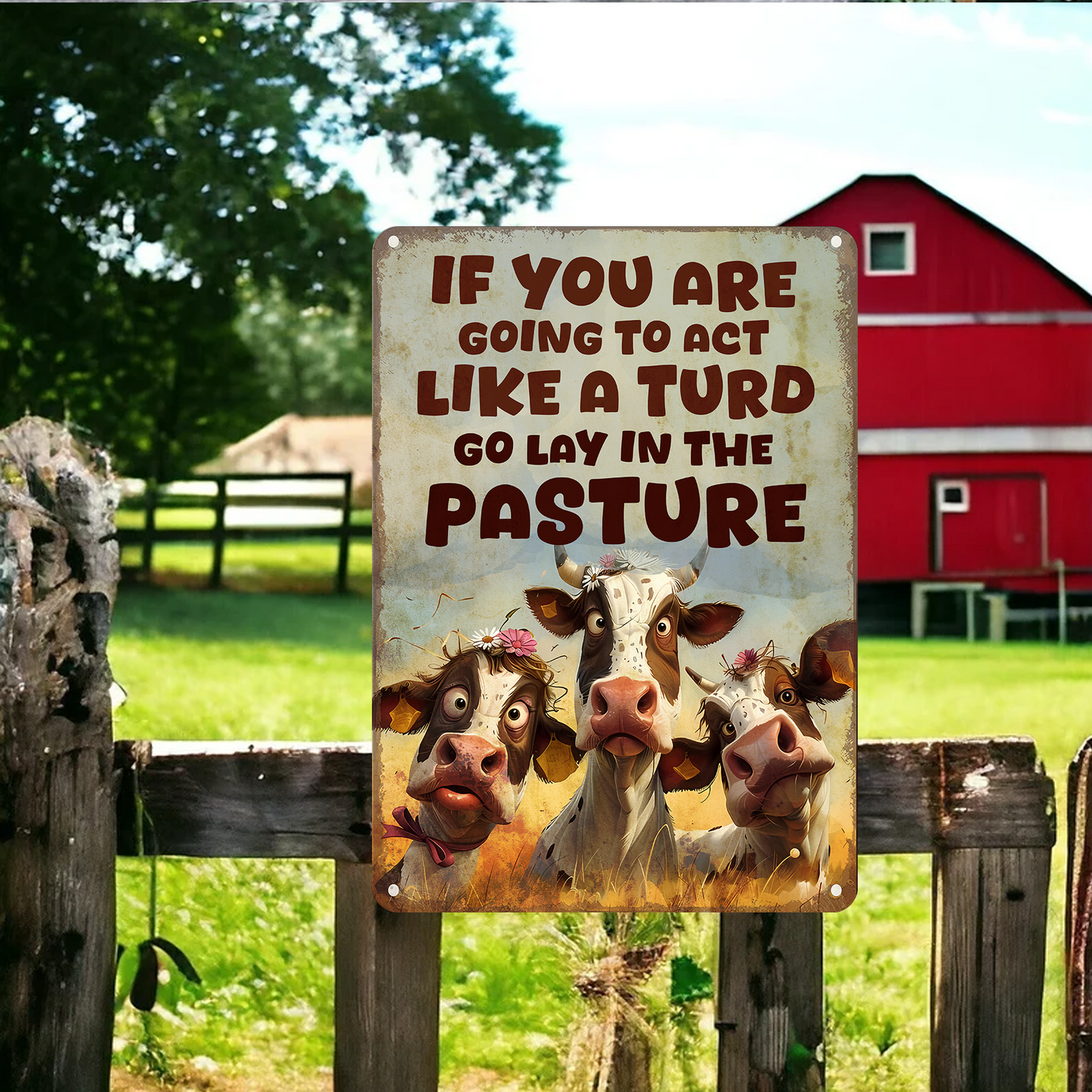 If You Are Going To Act Like A Turd Go Lay In The Pasture - Funny Cow Metal Sign