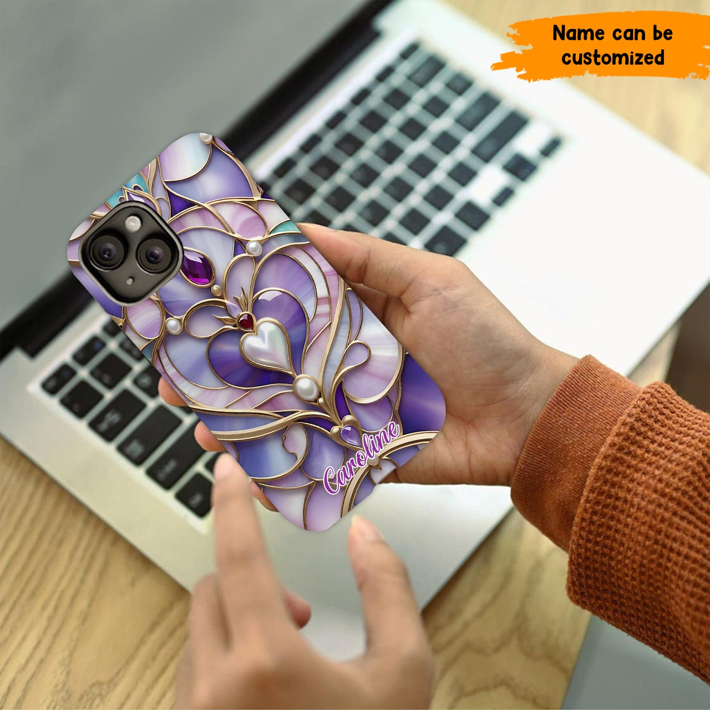 Personalized Royal Heart Stained Glass Phone Case