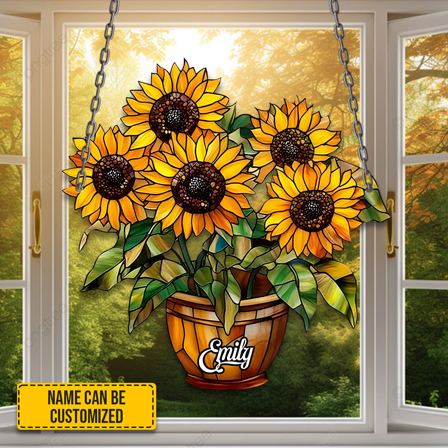 Personalized Vibrant Sunflowers Window Hanging Acrylic