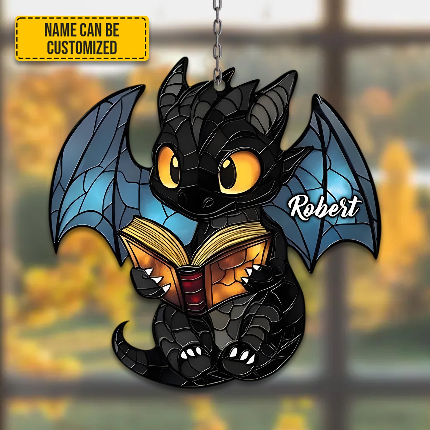 Personalized Dragon With Book Acrylic Window Hanging