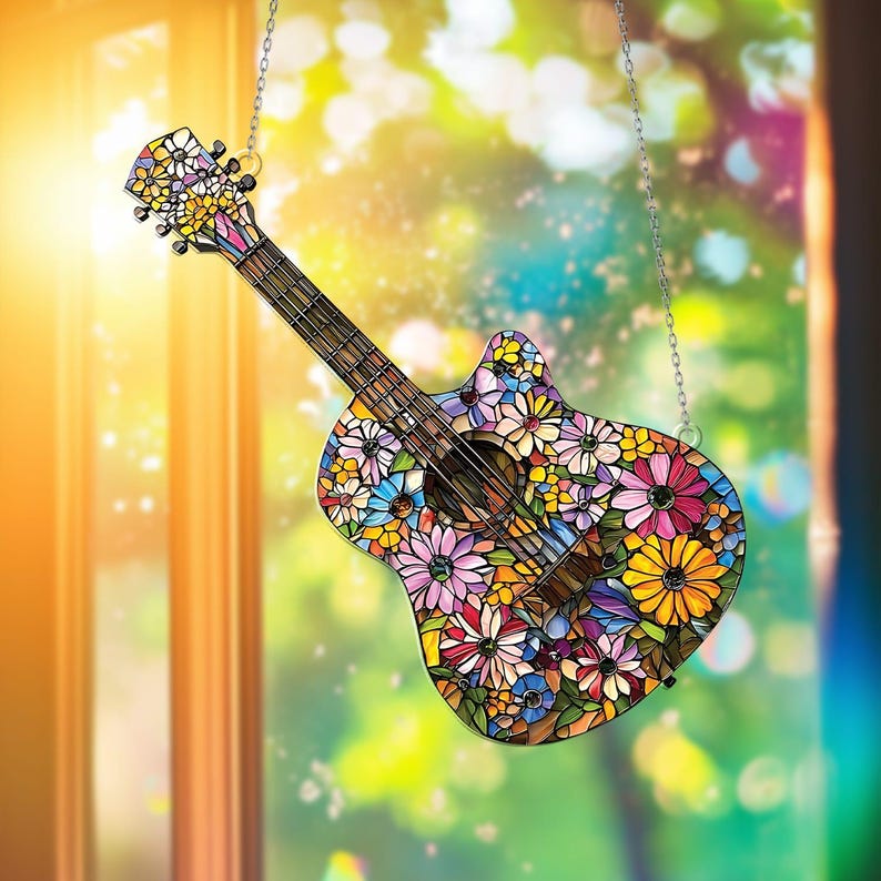 Guitar Acrylic Window Hanging, Stunning Guitar Window Decor for Music Lovers