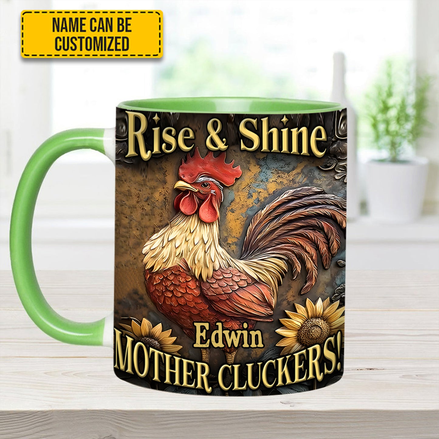 Rise & Shine - Personalized Chicken Accent Mug