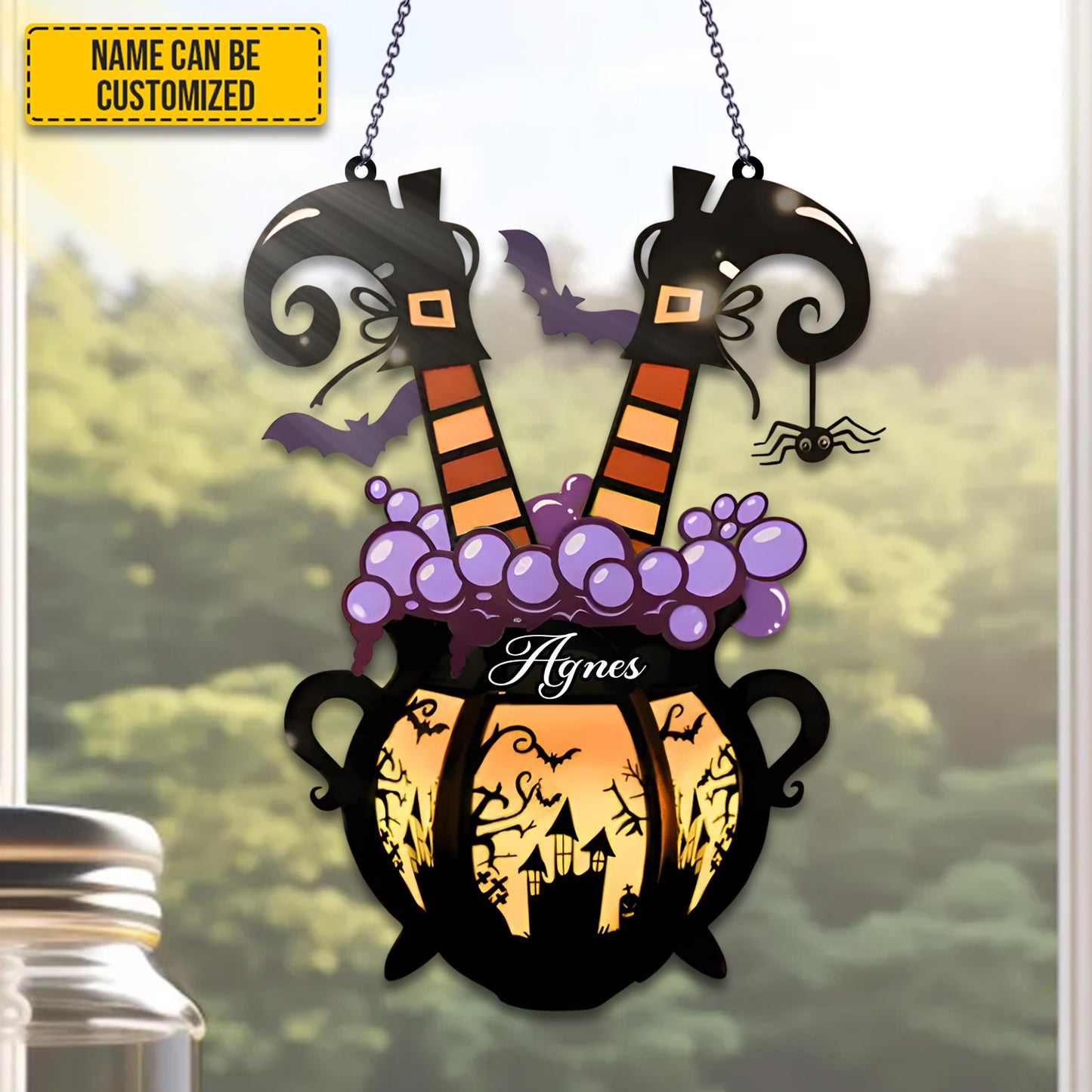 Personalized Witch Cauldron Halloween Acrylic Window