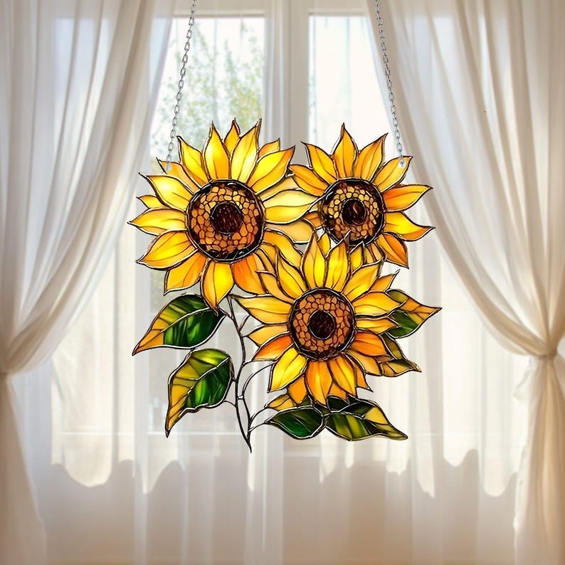 Sunflower Acrylic Suncatcher Hanging, Sunflower Suncatcher, Sunflower Window Hanging